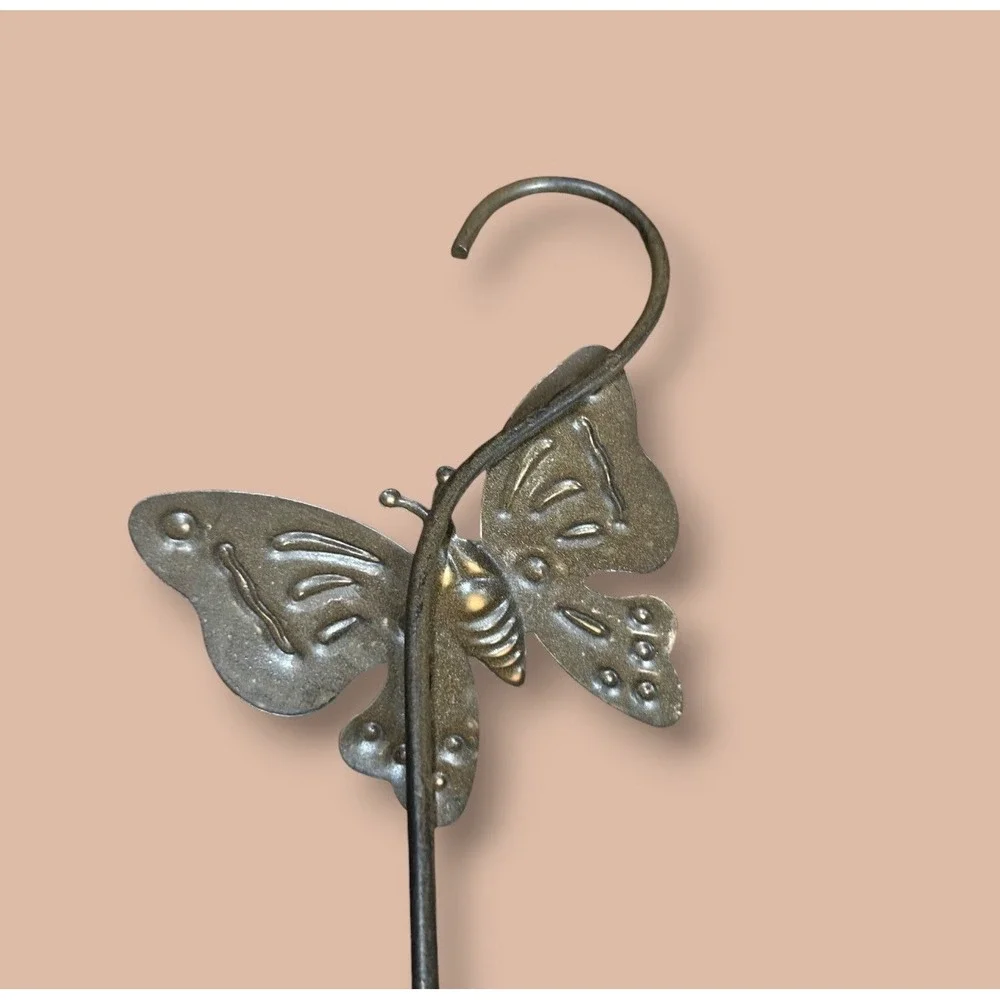 Rustic Brown Metal Butterfly Hooks Set of 3 Garden Plant Birdhouse Hanger 15.5